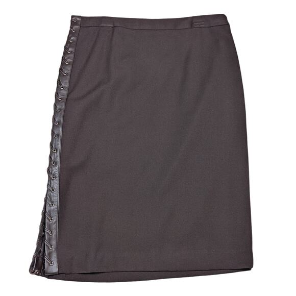 BCBGMaxAzria Leather Trim Knee Length Pencil Skirt Brown Size 6 - Picture 9 of 9